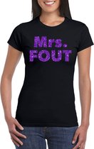 Zwart Mrs Fout t-shirt met paarse glitters dames - Fout/themafeest/feest kleding XS