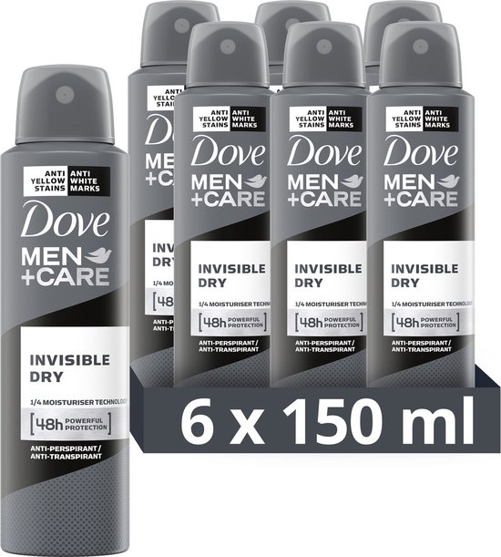 Dove Men+Care Invisible Dry Anti-transpirant Deodorant Spray - 6 x 150 ml  -... | bol.com