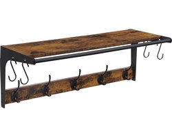 Bordeaux Wandkapstok Met 14 haken - Industrieel Kapstok - Garderoberek met Plank - Wandrek - Vintage - 60.5×23.5×22cm