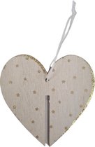 Kersthangers - Houten hart - Hout - 8 cm - Set van 5 hangers - kerstboom hangers met glitters - Houten schijf