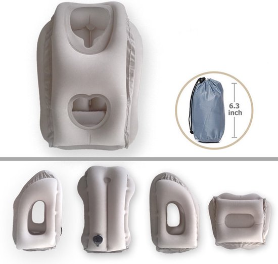 Ergonomisch Opblaasbaar Reiskussen met Tas - Grijs - 30 x 35 x 50 cm