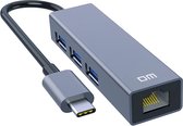 Luxwallet DM13 USB C Naar Ethernet Poort Hub + 3 Poort USB3.0 Met 1000Mbps + Transfer snelheid Tot 300 Mb/s - Zwart/Grijs