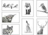 7 wenskaarten met dieren - kaartenset met envelop - wenskaart zonder tekst - met potloodtekening door LinTess