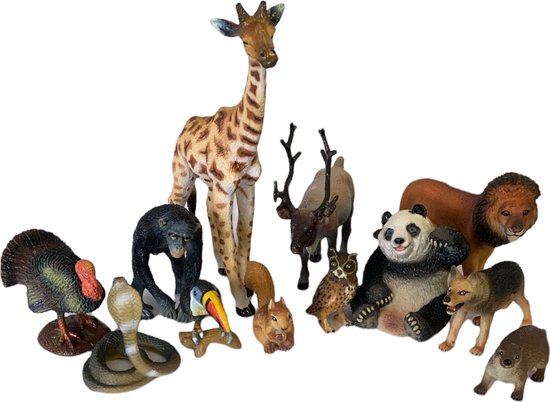 Ensemble de jeu animaux de zoo Wildlife 4-12 cm (12 animaux) | bol