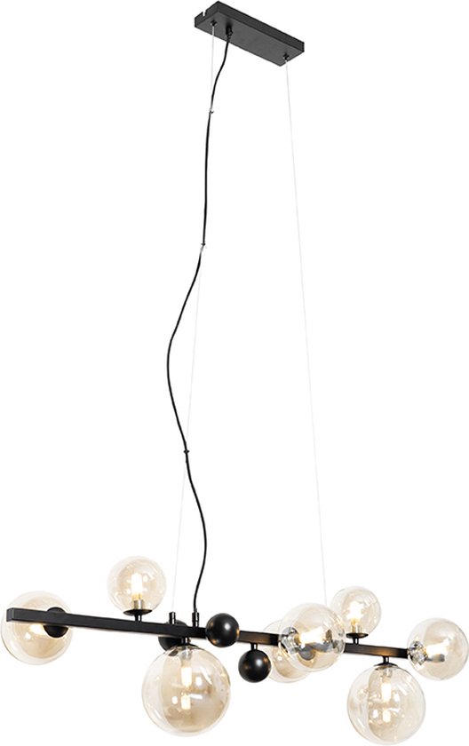 QAZQA david - Art Deco Hanglamp eettafel voor boven de eettafel | in eetkamer - 8 lichts - L 98 cm - Zwart - Woonkamer | Slaapkamer | Keuken