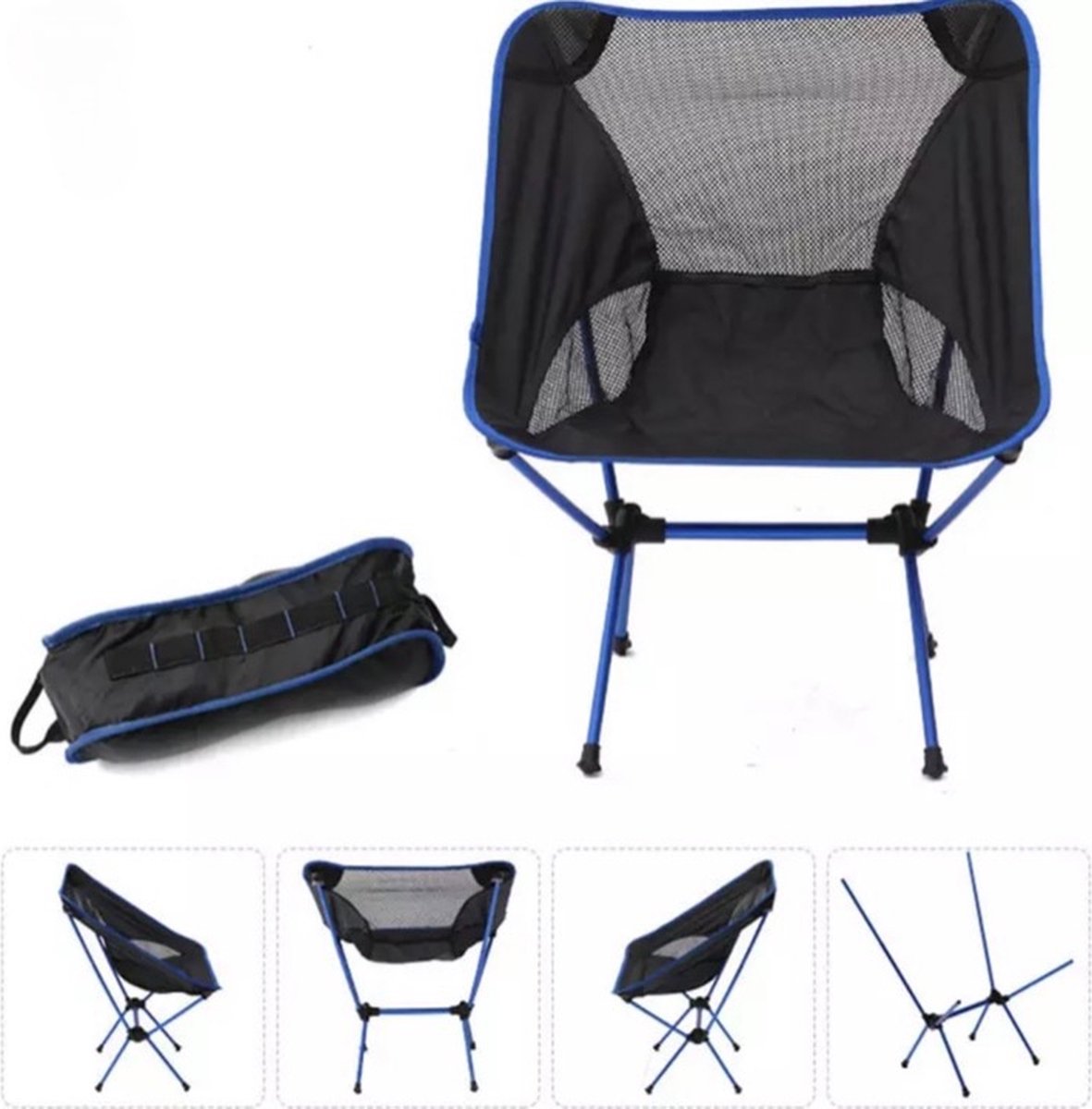 Strandstoel opvouwbaar - Kampeer vouwstoel - Visstoel/kruk - Plooistoel - Karperstoel - Ultralicht picknick meubel - Blauw