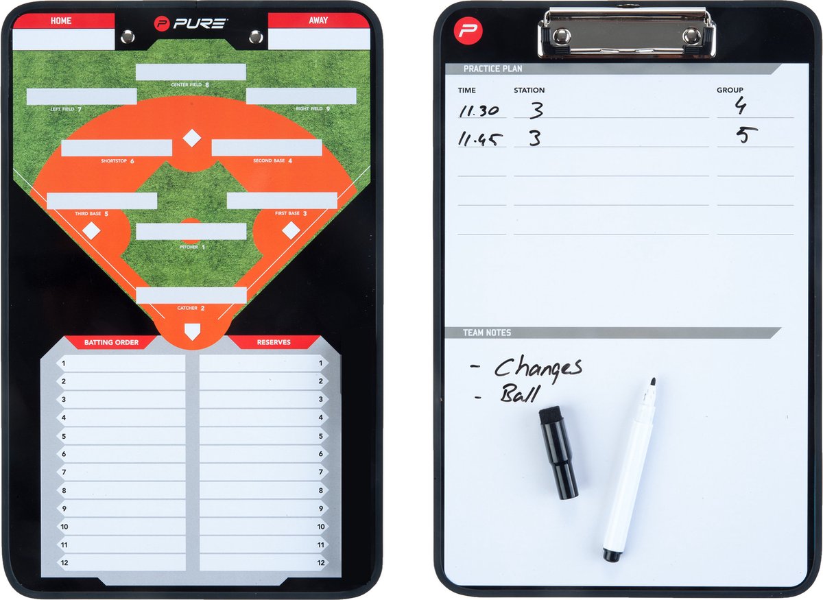 Pure2Improve Coachbord Dubbelzijdig - Honkbal Tacktiekbord - Incl. Magneten en Stift