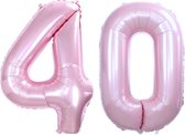 Folie Ballon Cijfer 40 Jaar Roze Verjaardag Versiering Helium Cijfer Ballonnen Feest versiering Met Rietje - 86Cm