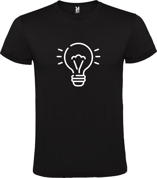 Zwart T shirt met print van " Light bulb / gloeilamp " print Wit size M