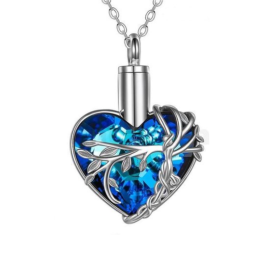 Collier de cendres de Zoeies avec coeur bleu et branches - pendentif de cendres - pendentif de cendres - collier d'urne - bijoux de cendres pour urne - cendres de bijoux