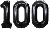 Folie Ballon Cijfer 100 Jaar Zwart Verjaardag Versiering Helium Cijfer Ballonnen Feest versiering Met Rietje - 86Cm
