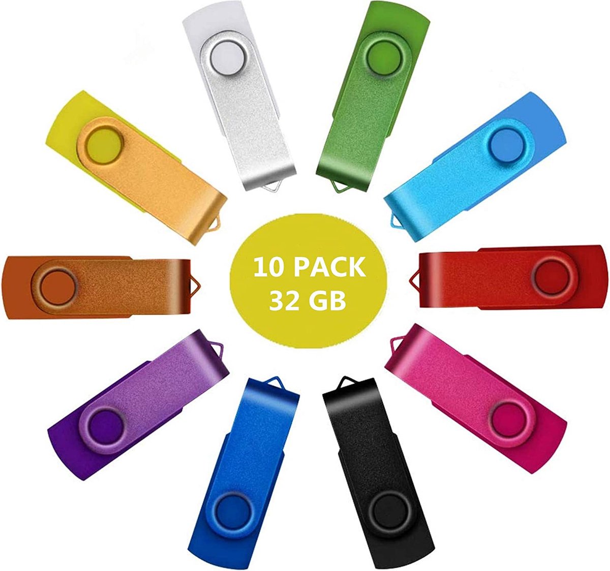 Memory Stick 32GB 10 Stuks USB 2.0 Flash Drive Uflatek Swivel Memory Stick Storage... bol