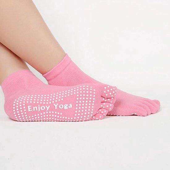 Chaussettes de Yoga Full Toe I Full Toe Yoga Sock I With Anti Slip Bottom I Anti Slip Chaussettes - Chaussettes Pilates - Rose - Taille 36-40
