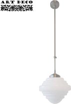 Art deco hanglamp York | Ø 25cm | wit glas / staal | pendel lang verstelbaar | woonkamer / eettafel | gispen / retro / jaren 30