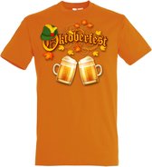 T-shirt Oktoberfest hoed en bier | Oktoberfest dames heren | Tiroler outfit | Carnavalskleding dames heren | Oranje | maat XS