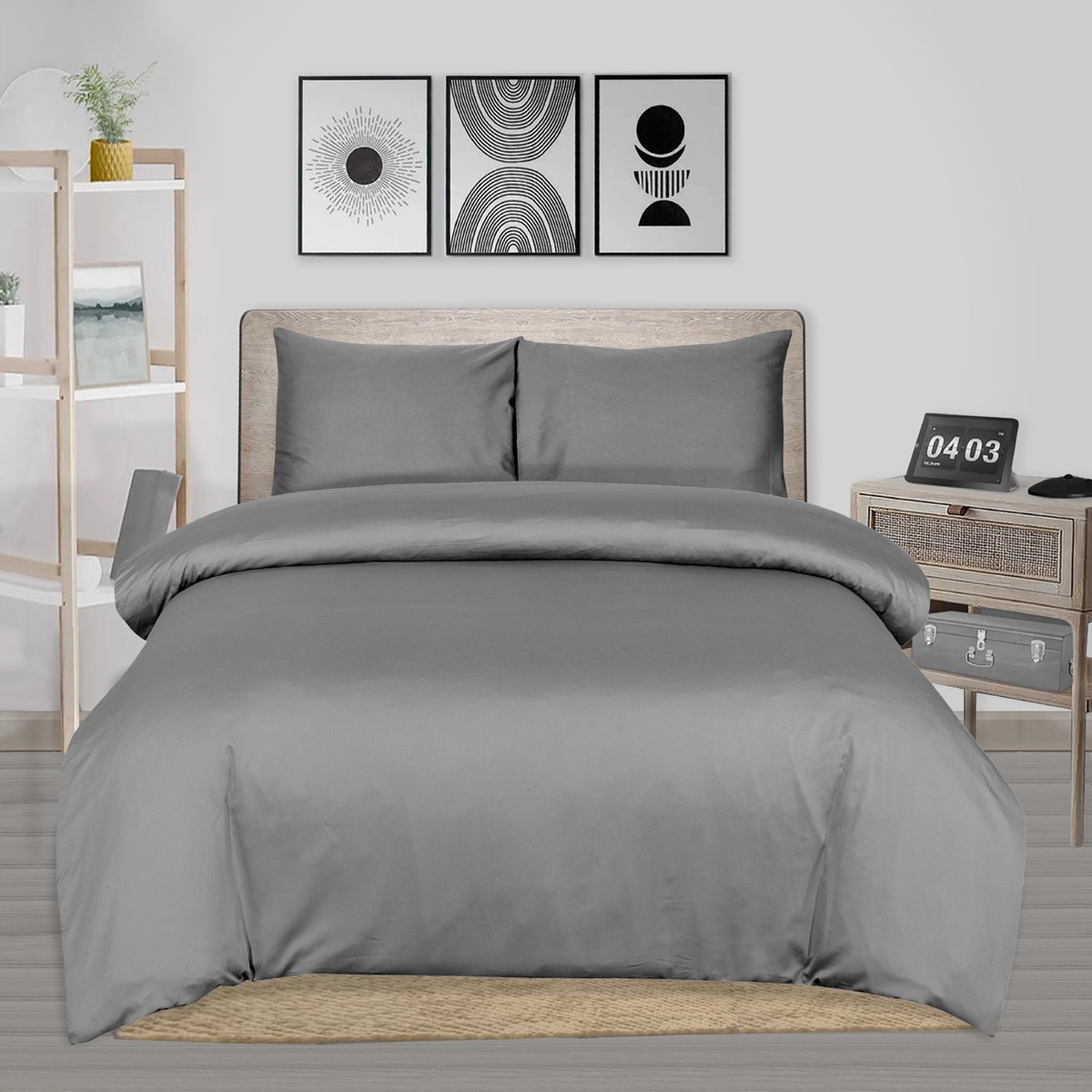 The Linen Collection - Dekbedovertrekset - Katoensatijn - Licht Grijs - 200x220 - 300 Thread Count - Instopstrook over gehele breedte