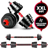 Venom Sports verstelbare dumbbell set tot 30kg - professionele 2-in-1 halterset gewichten - gebruiksvriendelijke fitness stang - rood