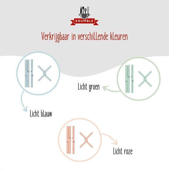 Krumble pannenonderzetters in lichtblauw, lichtgroen en lichtroze.