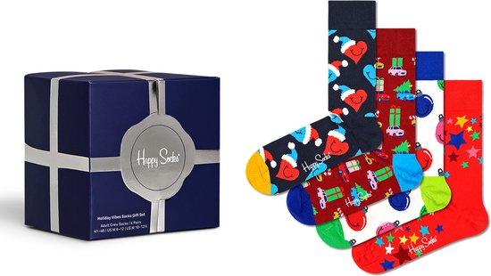 Happy Socks 4-Pack Calzini Navy, Colorati E Divertenti, Per Uomo E Donna, Taglia 36-40, Cotone Di Qualità