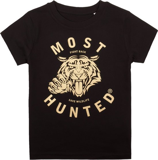 Most Hunted - kinder t-shirt - tijger - zwart - goud - maat 152/164