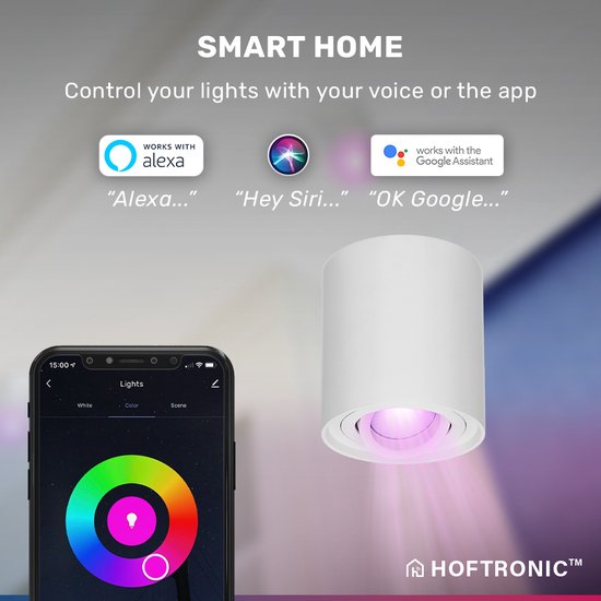 Homeylux® Smart Wifi LED Spot en saillie blanc rond - 5,5 W RGBWW -  Dimmable et... | bol.com