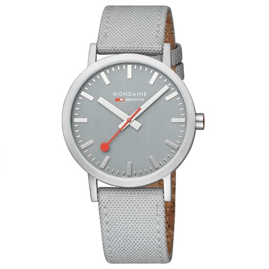 Mondaine M660.30360.80SBH Horloge - Textiel - Grijs - 40mm