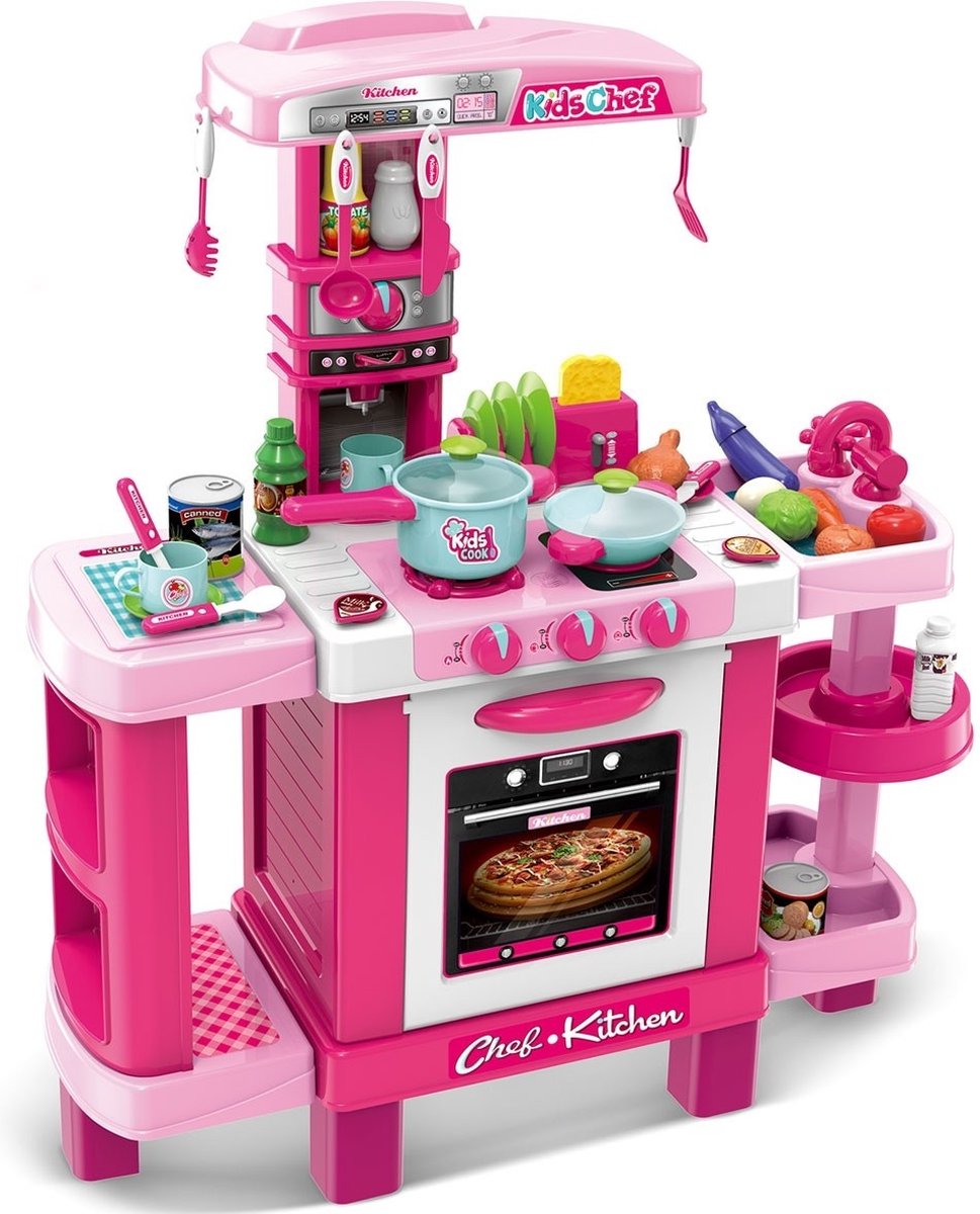 Cuisine enfant - avec accessoires - rose - 29x78x87 cm