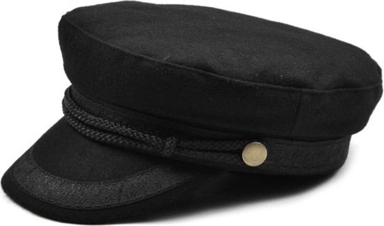 Schipperspet Kant - Maat 56/57 Kapiteinspet Sailor Hat Militaire Pet Zonneklep Zonnehoed - Zwart