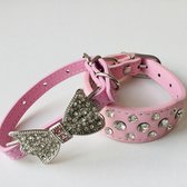 Colliers pour Chiens - 2 pièces - Rose - Strass - Cuir - Chiwawa - Petits Chiens - 24 CM