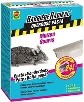 Barriere Radikal Overdose Pasta 24H Muizen - voorgedoseerde zakjes in voederdoos - droge en vochtige ruimtes - snelle werking 24 uur - 2 x 10 g