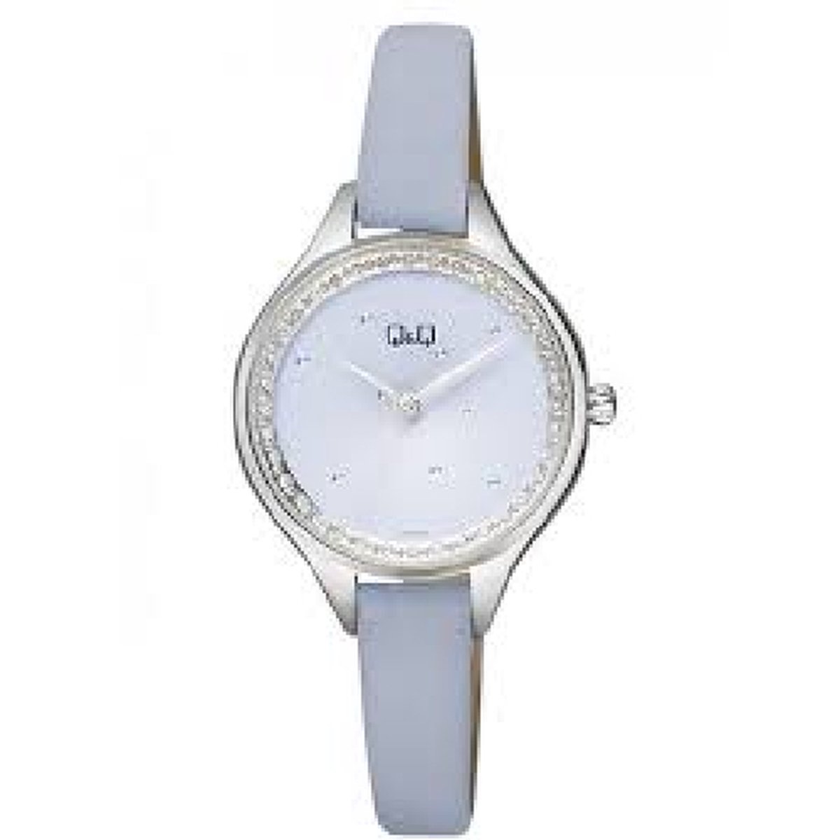 QQ QB73J302Y - Horloge - Vrouwen - Dames - Leren band - Rond - Metaal - Grijs - Zilverkleurig - Sprankelend - 3 ATM