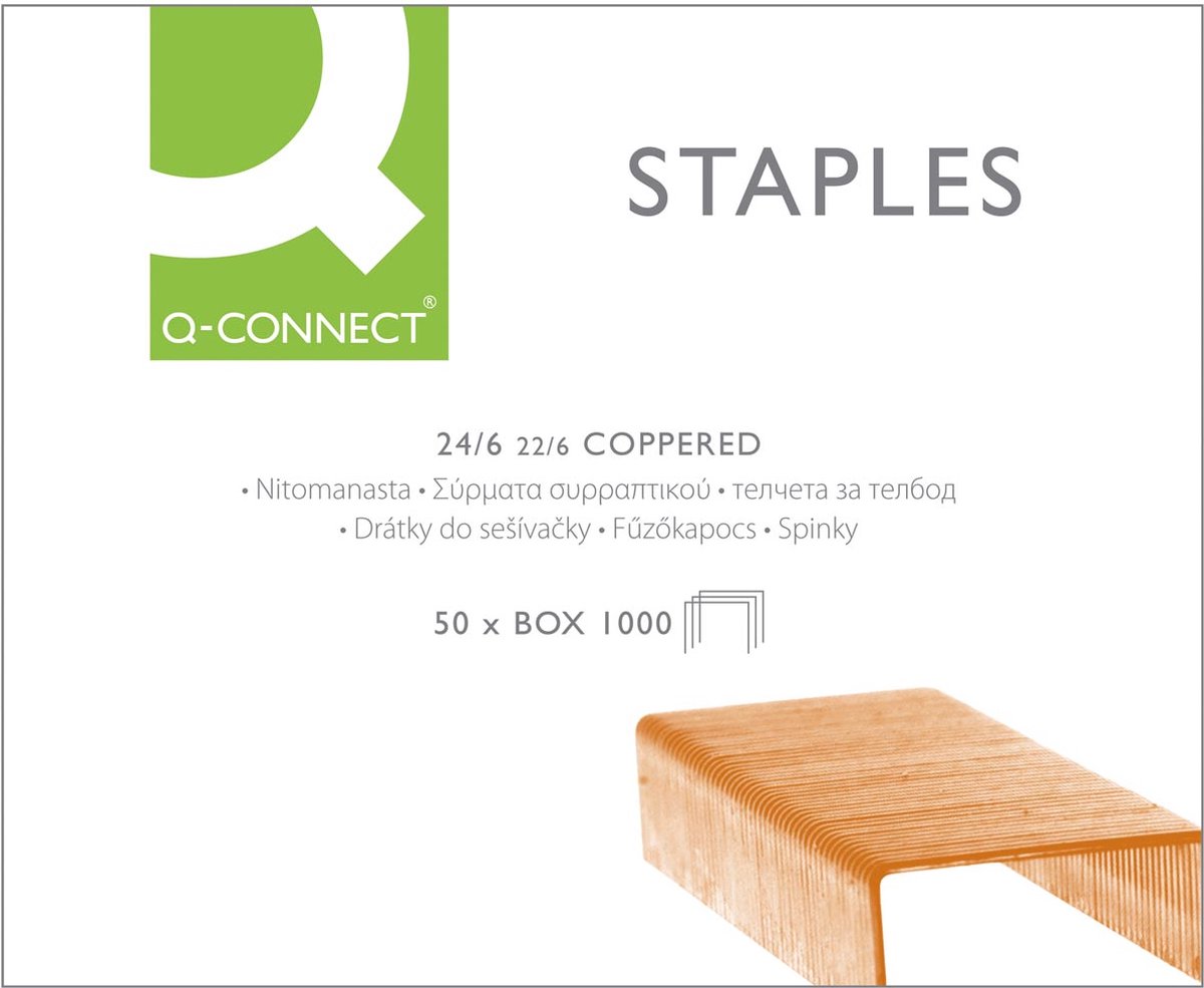 Q-CONNECT nietjes 24/6, verkoperd, doos van 1.000 nietjes 50 stuks
