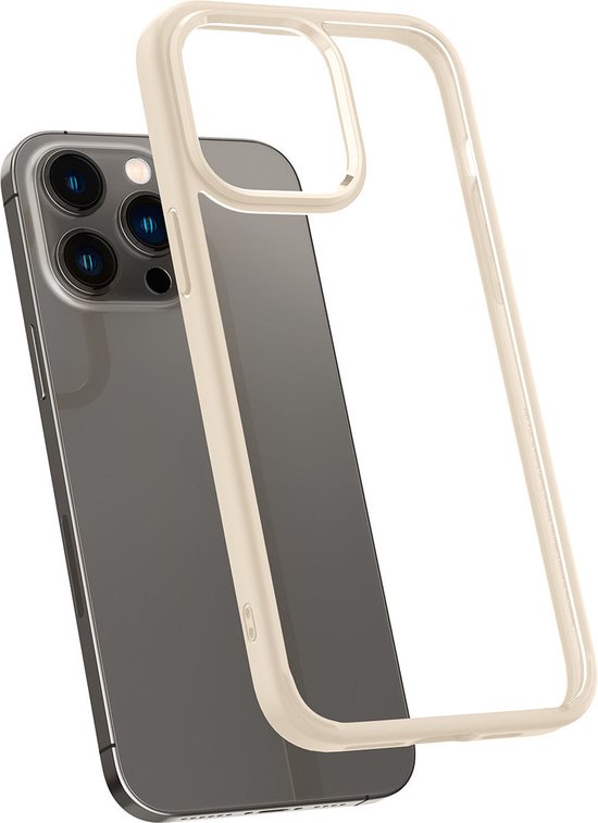 Coque Spigen Crystal Hybrid beige, retirée d'un iPhone 14 Pro Max.