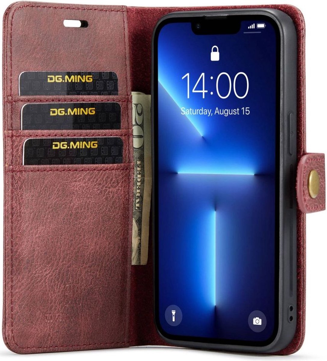 DG Ming iPhone 14 Pro Max Hoesje 2-in-1 Book Case en Back Cover Rood