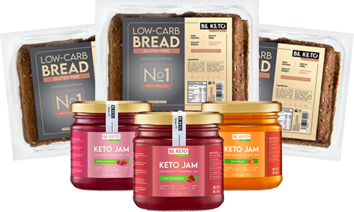 Goedkoopste Be Keto | Mix Keto Jam with Keto Bread | Voordeelpakket | 3 x Keto brood en 3 x Keto Jam
