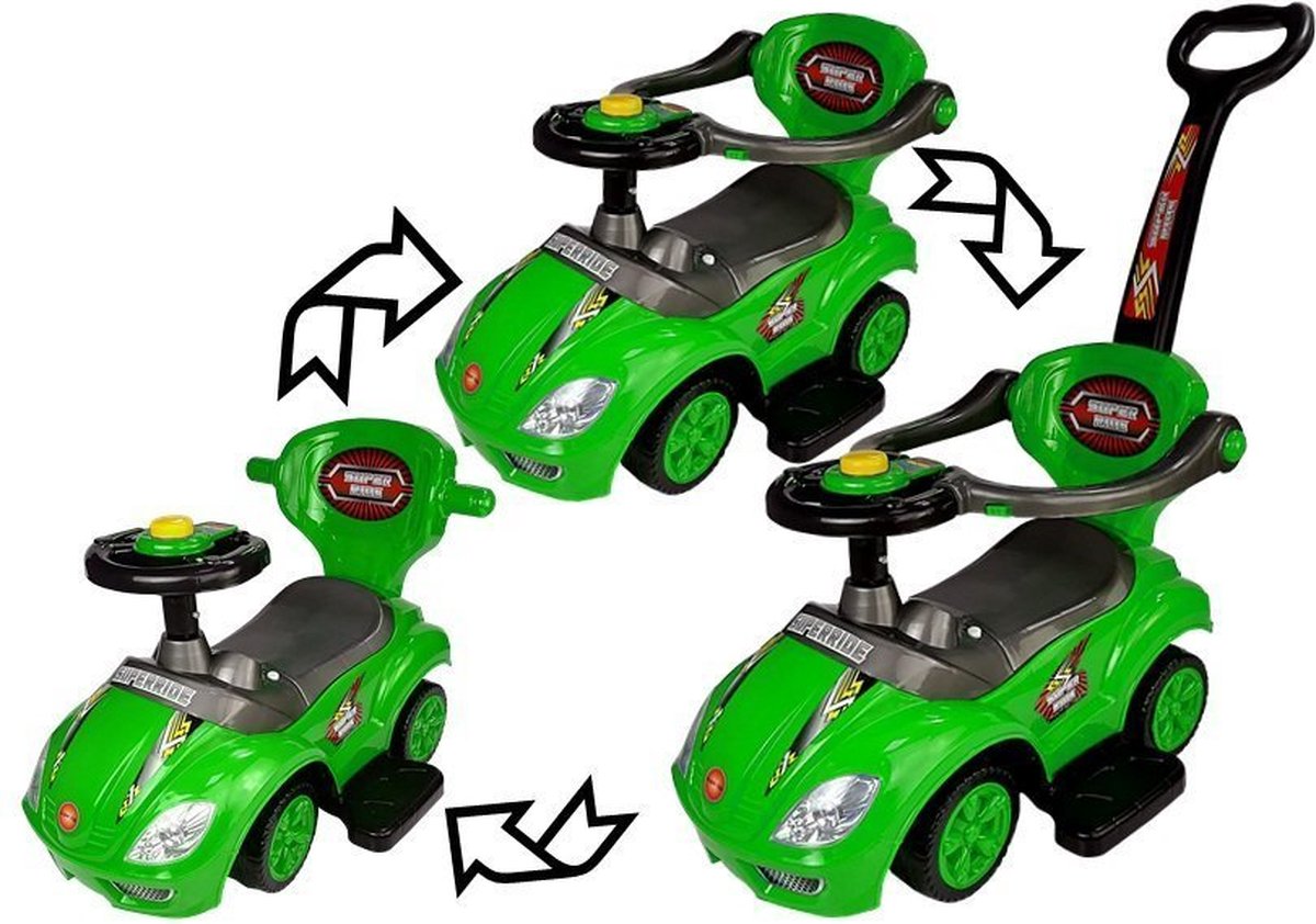 Mega Car 3 in 1 loopauto met duwstang Groeit mee met je kind Groen