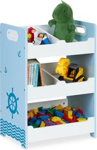 Relaxdays speelgoedkast kinderkamer - speelgoedrek 5 vakken - blauwe kinderkast speelgoed - M