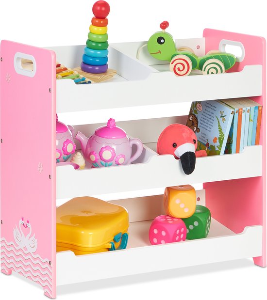 Relaxdays speelgoedkast met 5 vakken - opbergrek kinderen - roze speelgoedrek kinderkamer - L