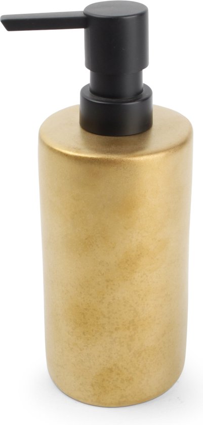 Gouden zeeppomp met zwarte pompdispenser, 35cl, D7.5cm H18.5cm.