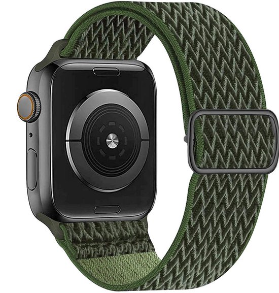 Smart Watch elastische nylon loop band - Geschikt voor Apple Watch bandje 42 / 44 / 45mm - Series 1 2 3 4 5 6 7 SE - Smartwatch iWatch horloge band - 42mm 44mm 45MM - NYLON - Donker groen
