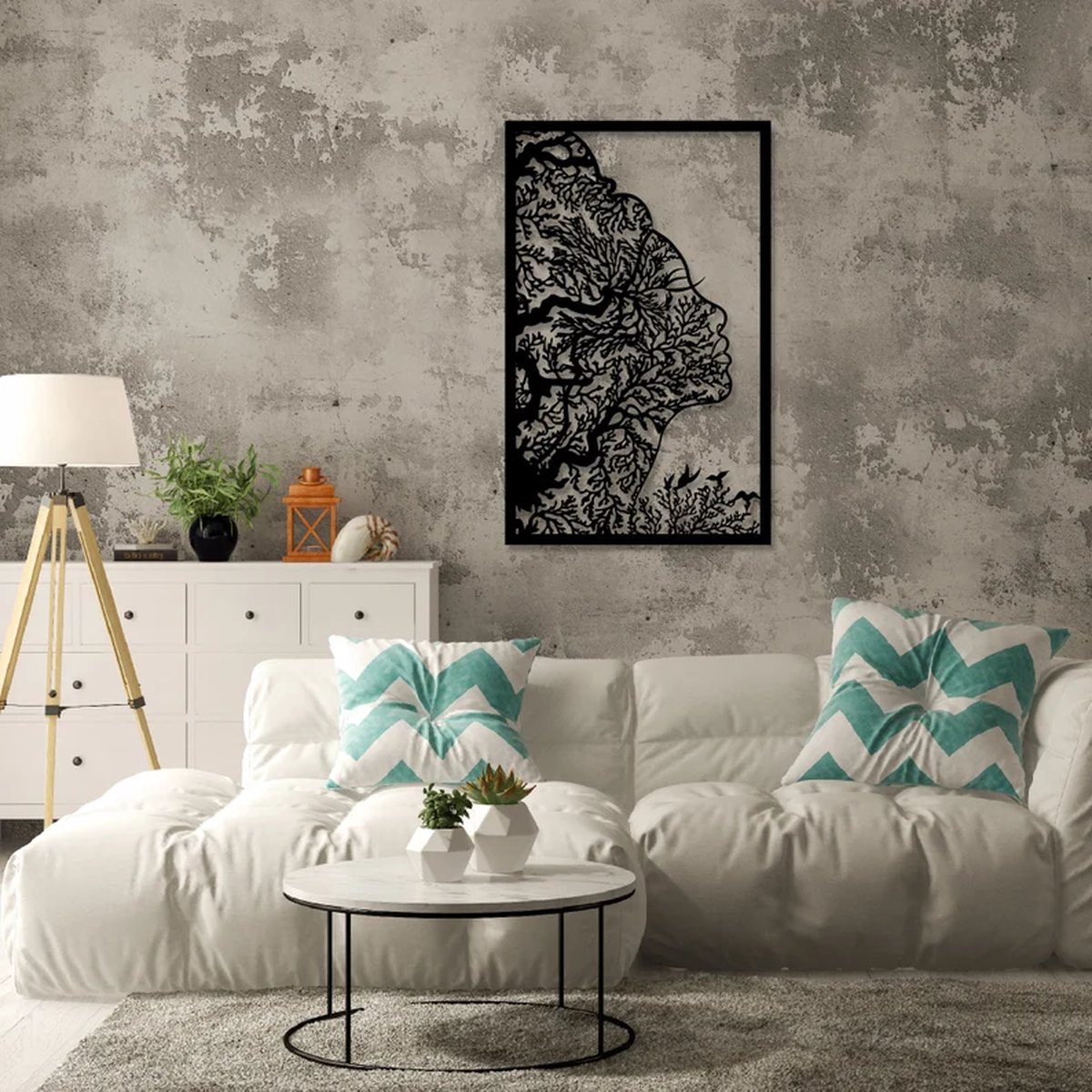 Metalen Wanddecoratie Vrouwelijk Silhouet – 3D Wandkunst – Zwart – 70x44 cm