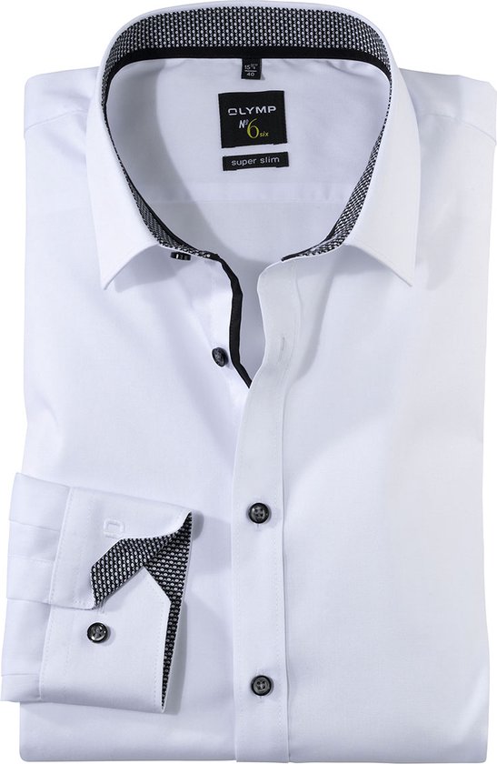 OLYMP No. 6 Six super slim fit overhemd, structuur, lichtblauw (contrast