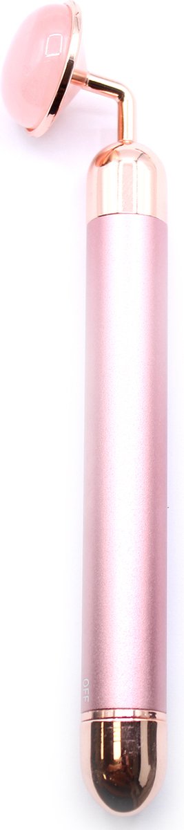 Rozenkwarts Vibratie Gezichtsroller - Face Roller - 15.5x2.5x3cm - Edelsteen - Met 100% Katoenen Etui