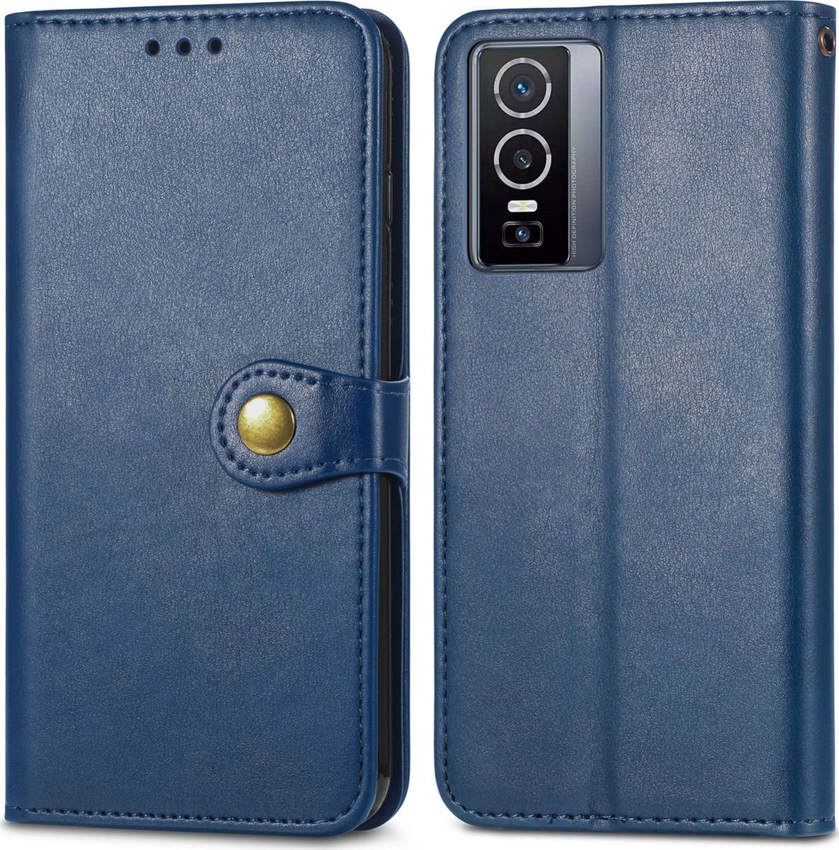Mobigear Telefoonhoesje geschikt voor Vivo Y76 Hoesje | Mobigear Snap Button Bookcase Portemonnee | Pasjeshouder voor 3 Pasjes | Telefoonhoesje voor Pinpas / OV Kaart / Rijbewijs - Blauw