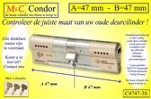 M&C Condor - High Security deurcilinder - SKG*** - 47x47 mm - Politiekeurmerk Veilig Wonen  -  inclusief gereedschap montageset