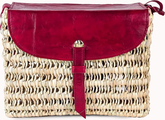 Doenya Wicker Bag ' Felicia' - rouge - Feuille de palmier, Cuir