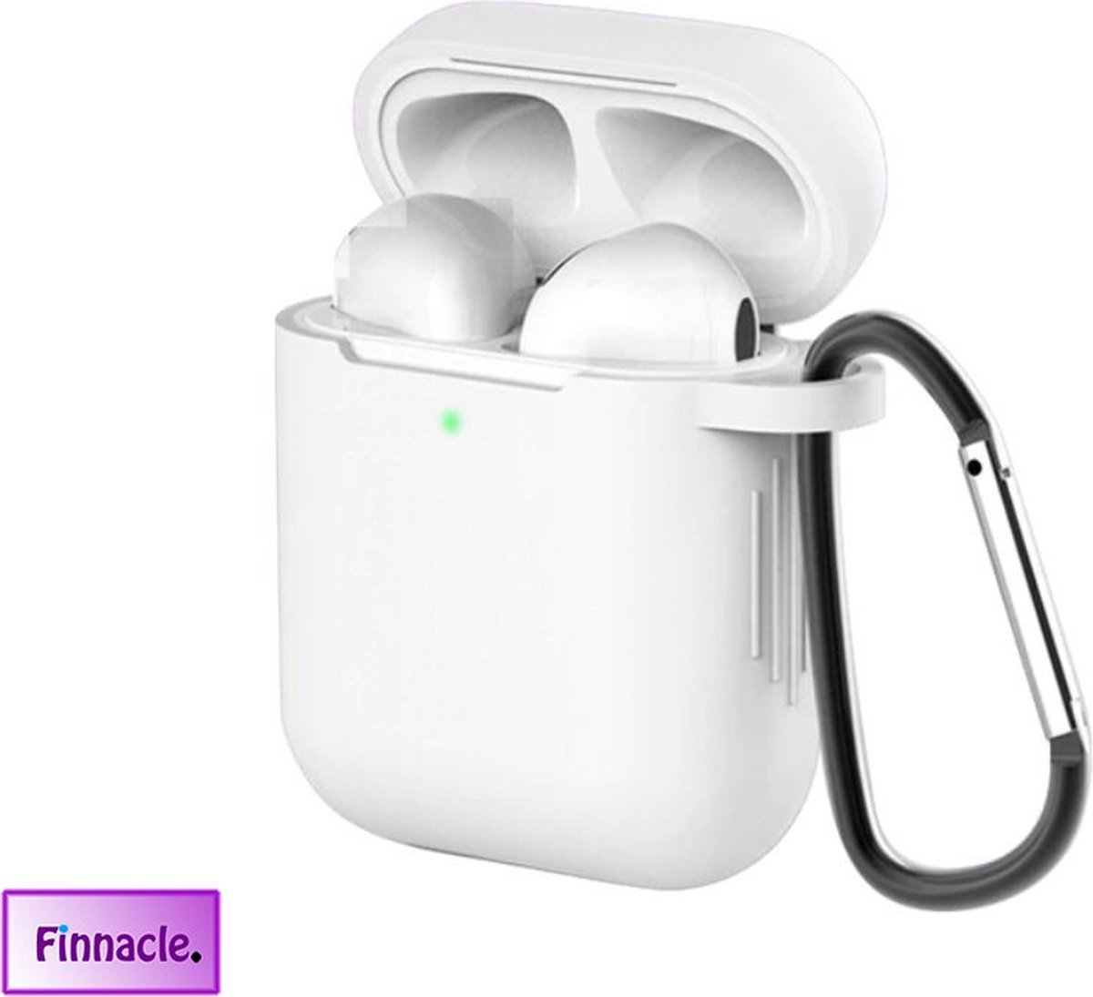 Finnacle - Hoesje geschikt voor Apple AirPods 1 / 2 met Clip - Wit - Siliconen - Case - Cover - Soft case - Riemclip