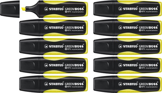 STABILO GREEN BOSS - Markeerstift - Gemaakt Van 83% Gerecycled Plastic - Geel - Doos 10 Stuks