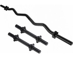 Gorilla Sports Voordeelset EZ-curl stang met dumbell stangen - Zwart - Barbell 30 mm