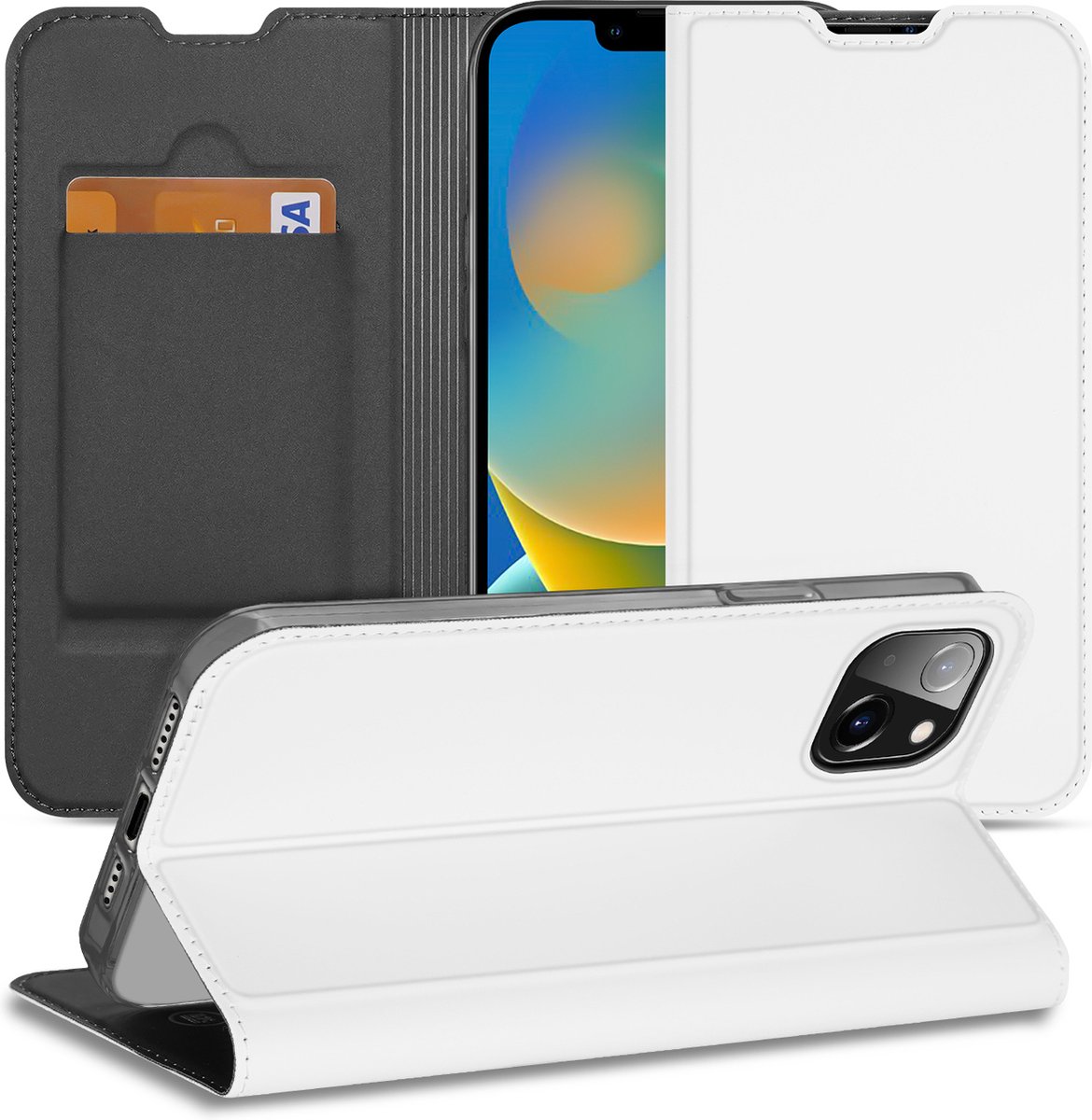 Hoesje iPhone 14 Plus Bookcase Wit met Pashouder en Standaard